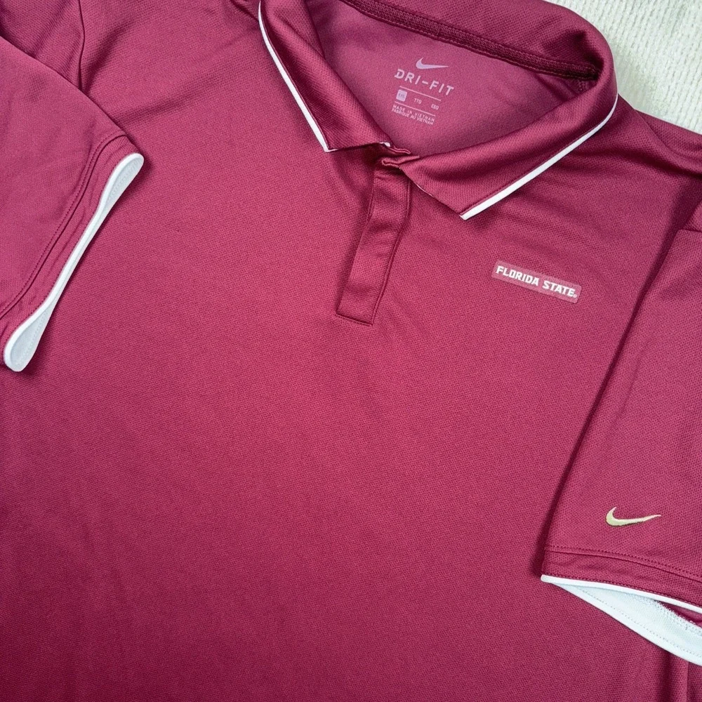 Nike Polo Shirt Mens XXL Maroon Florida State Dri-FIT Short Sleeve Tipped Collar